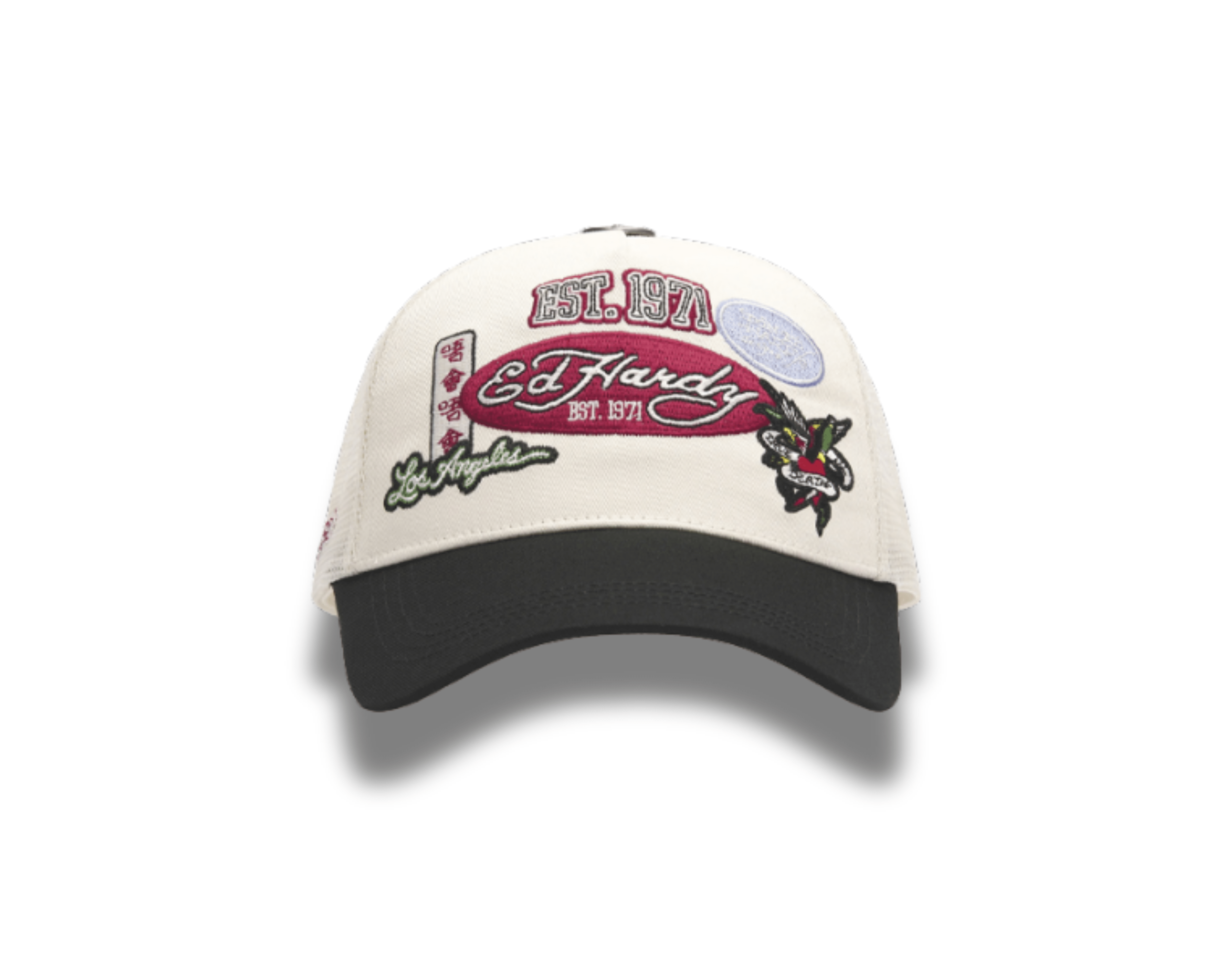 Ed Hardy Est 1971 Varsity Badge 5 Panel White Trucker Cap - OnSize
