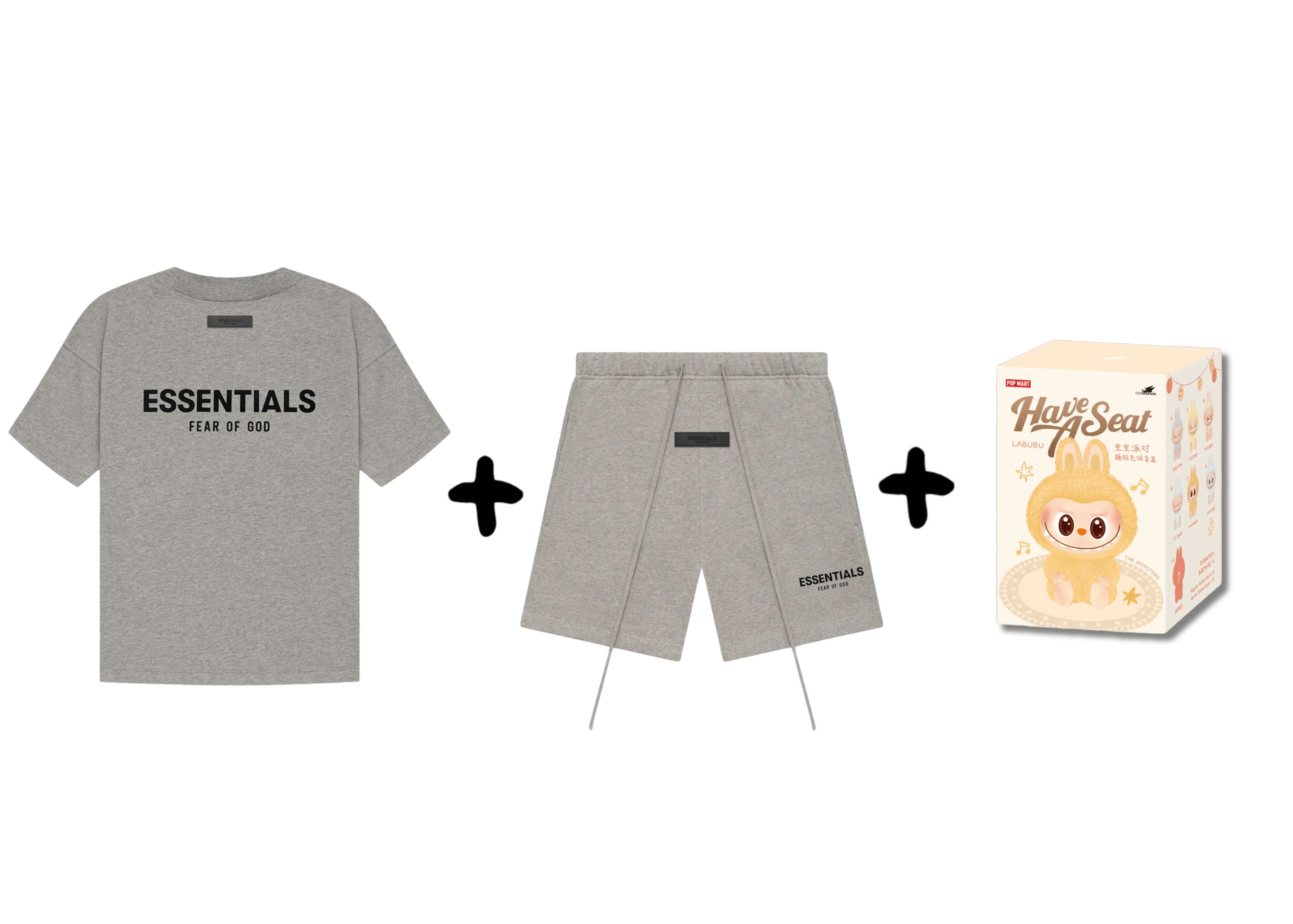 Fear of God Essentials Dark Oatmeal Summer Set + Labubu - OnSize