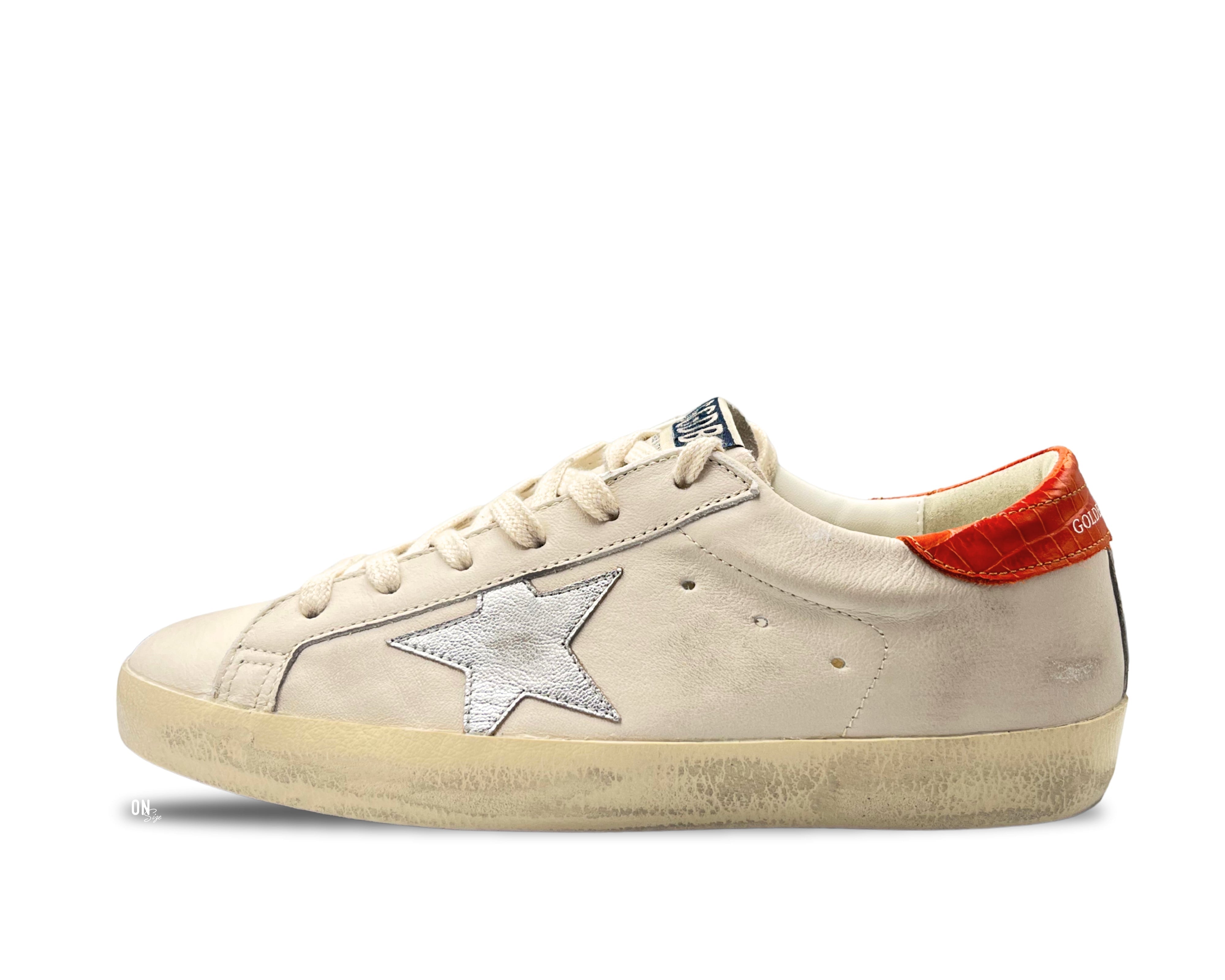 Golden Goose Super - Star Limited Edition Cracked Orange Silver Leather Star - OnSize