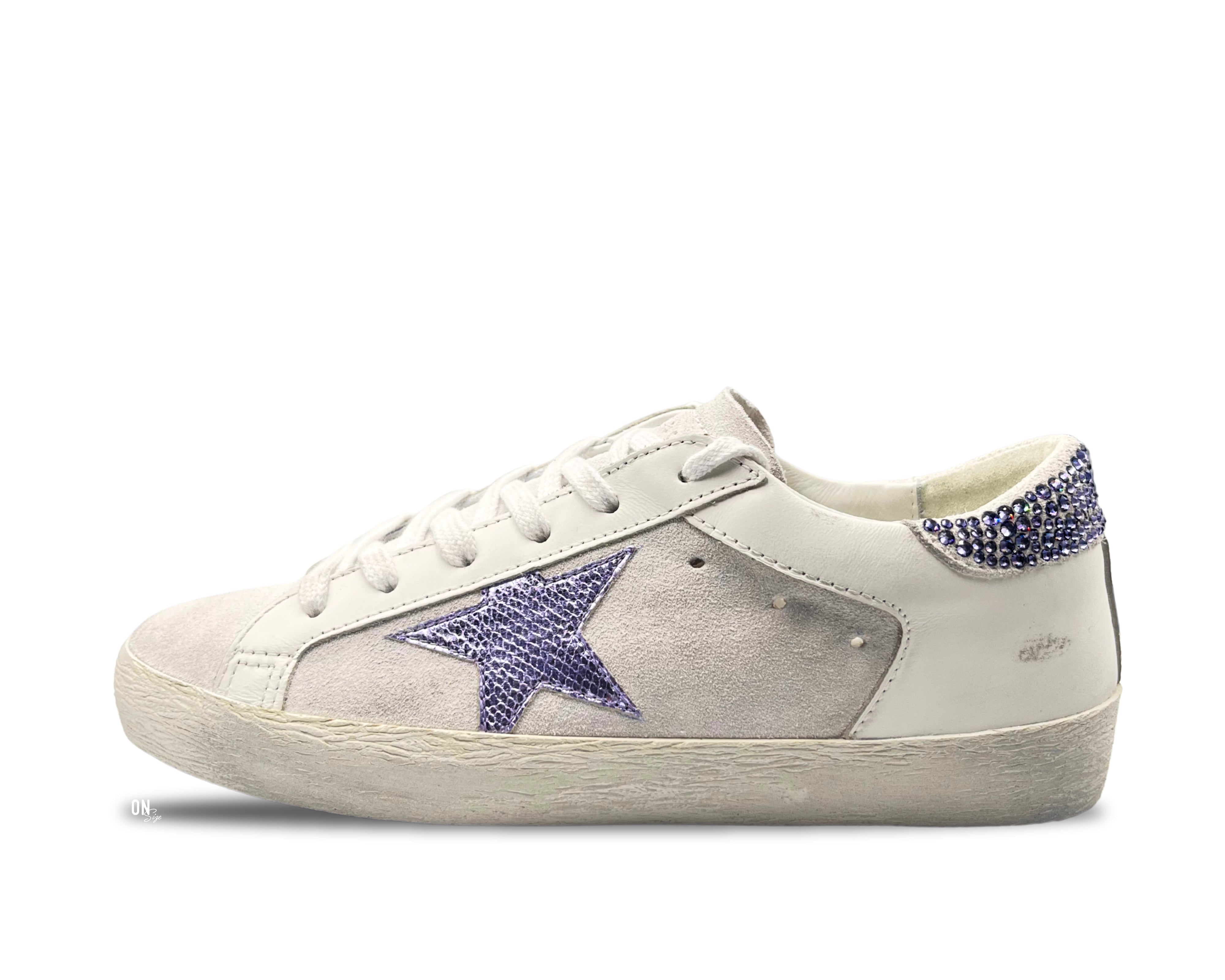 Golden Goose Super - Star Private Edition White Suede Lilac Crystal - OnSize