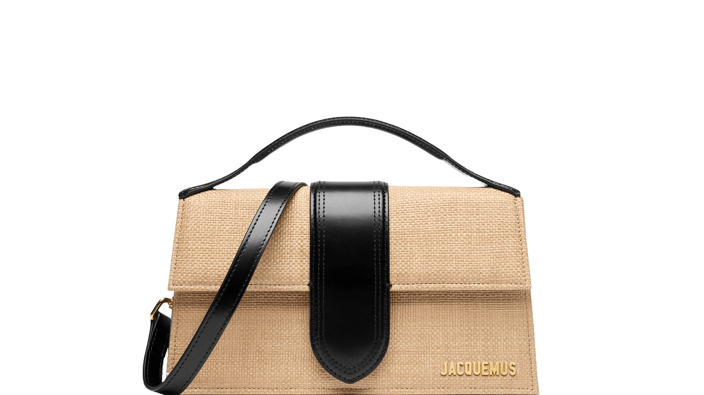 Jacquemus Le grand Bambino Crossbody Strap Handbag Ivory Black Faux Raffia - OnSize