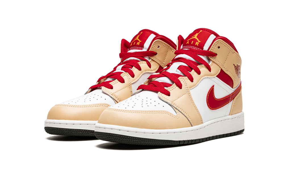 Jordan 1 Mid Light Curry Cardinal - OnSize