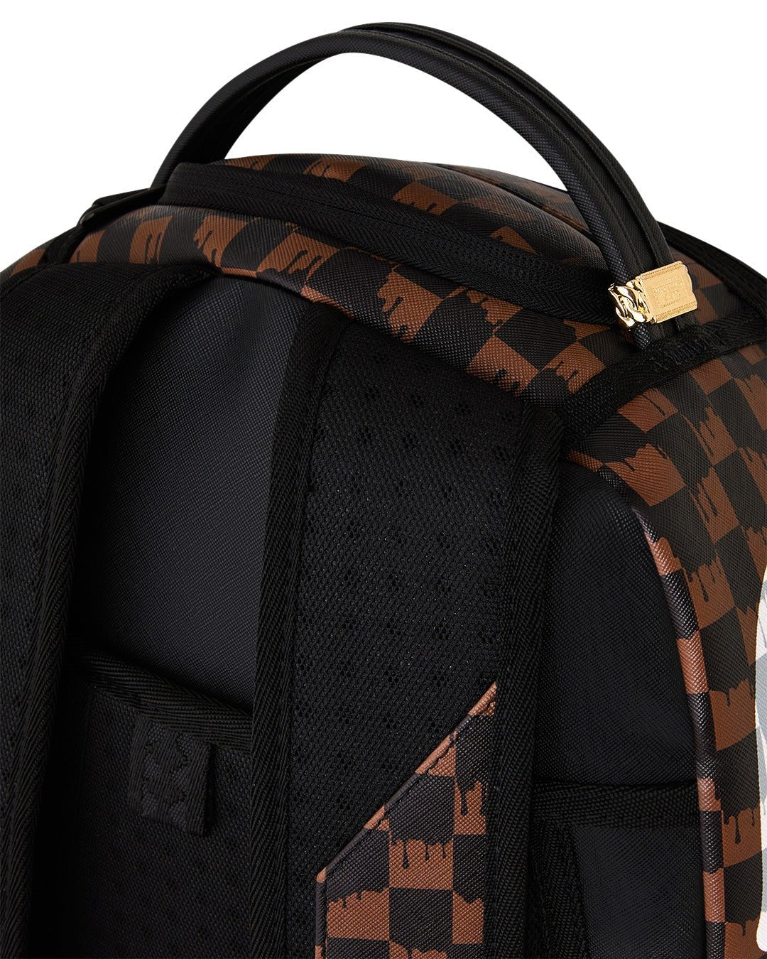 Sprayground Brown And Cream Drip Check Shark Backpack - OnSize