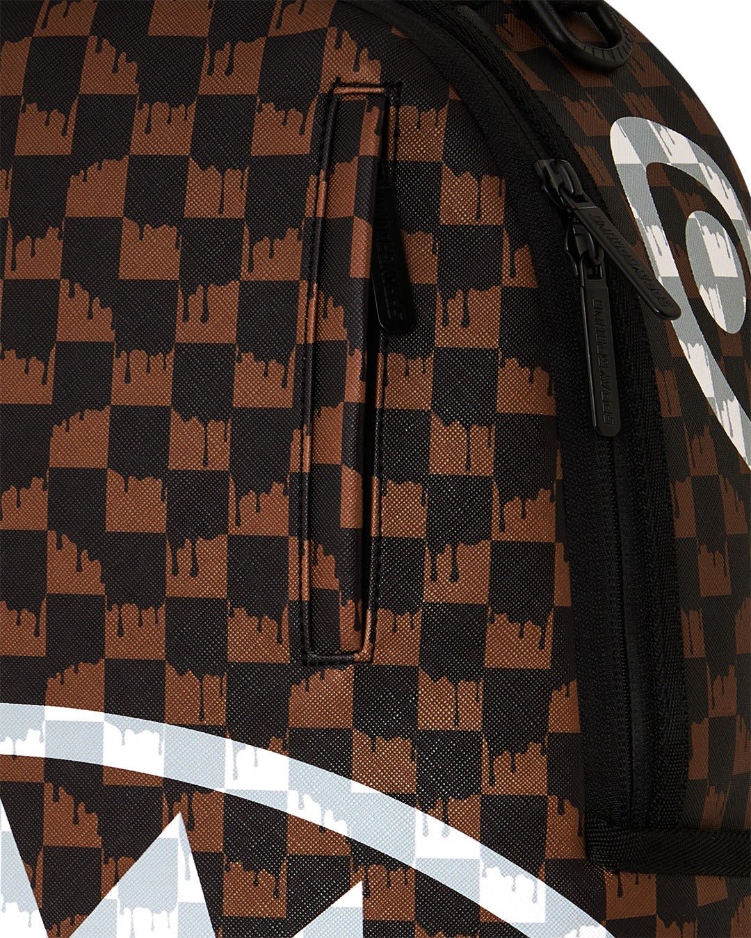 Sprayground Brown And Cream Drip Check Shark Backpack - OnSize