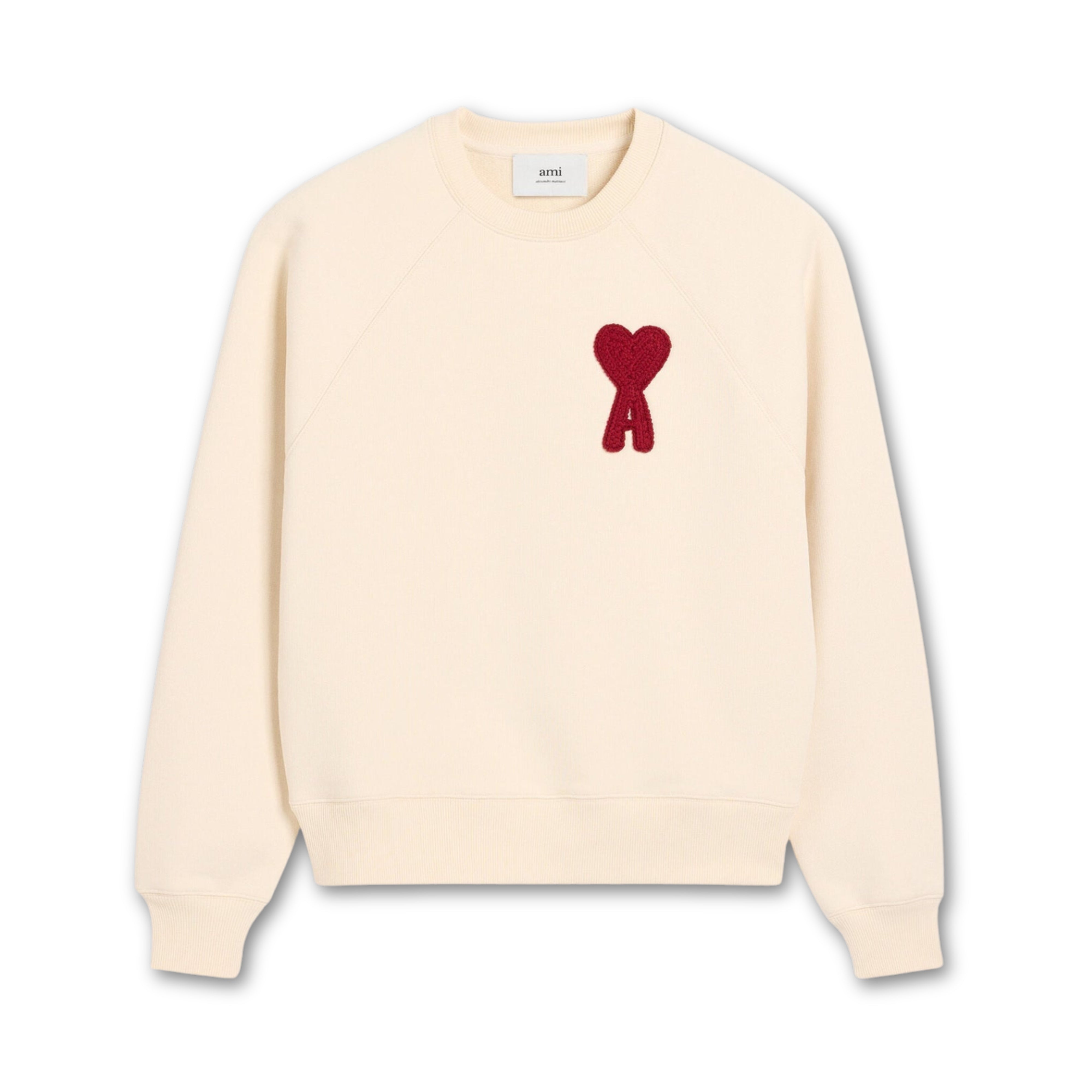 Ami Paris Ami de Coeur Patch Sweatshirt White Cream Red