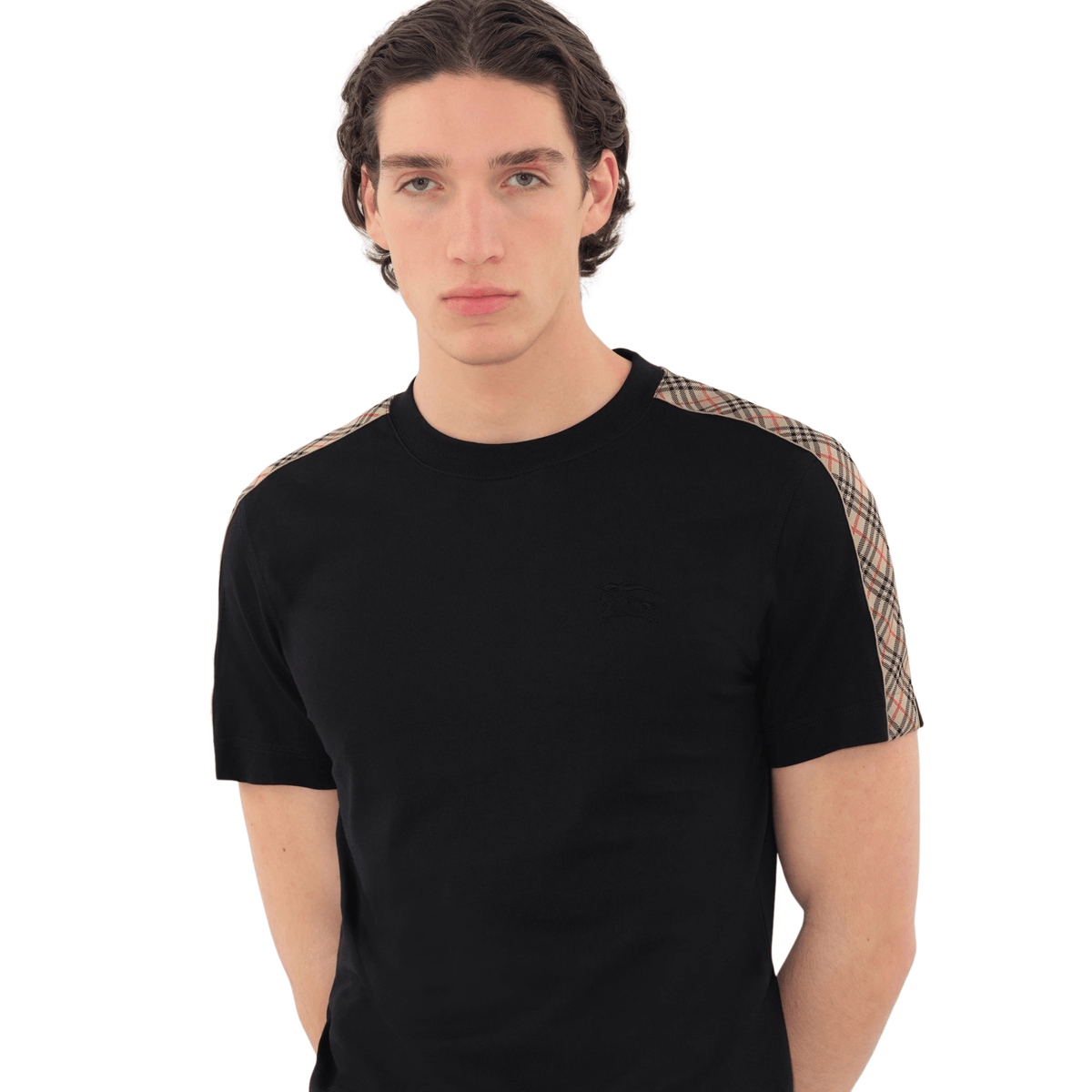 Burberry Check Trim Cotton T-shirt Black - OnSize
