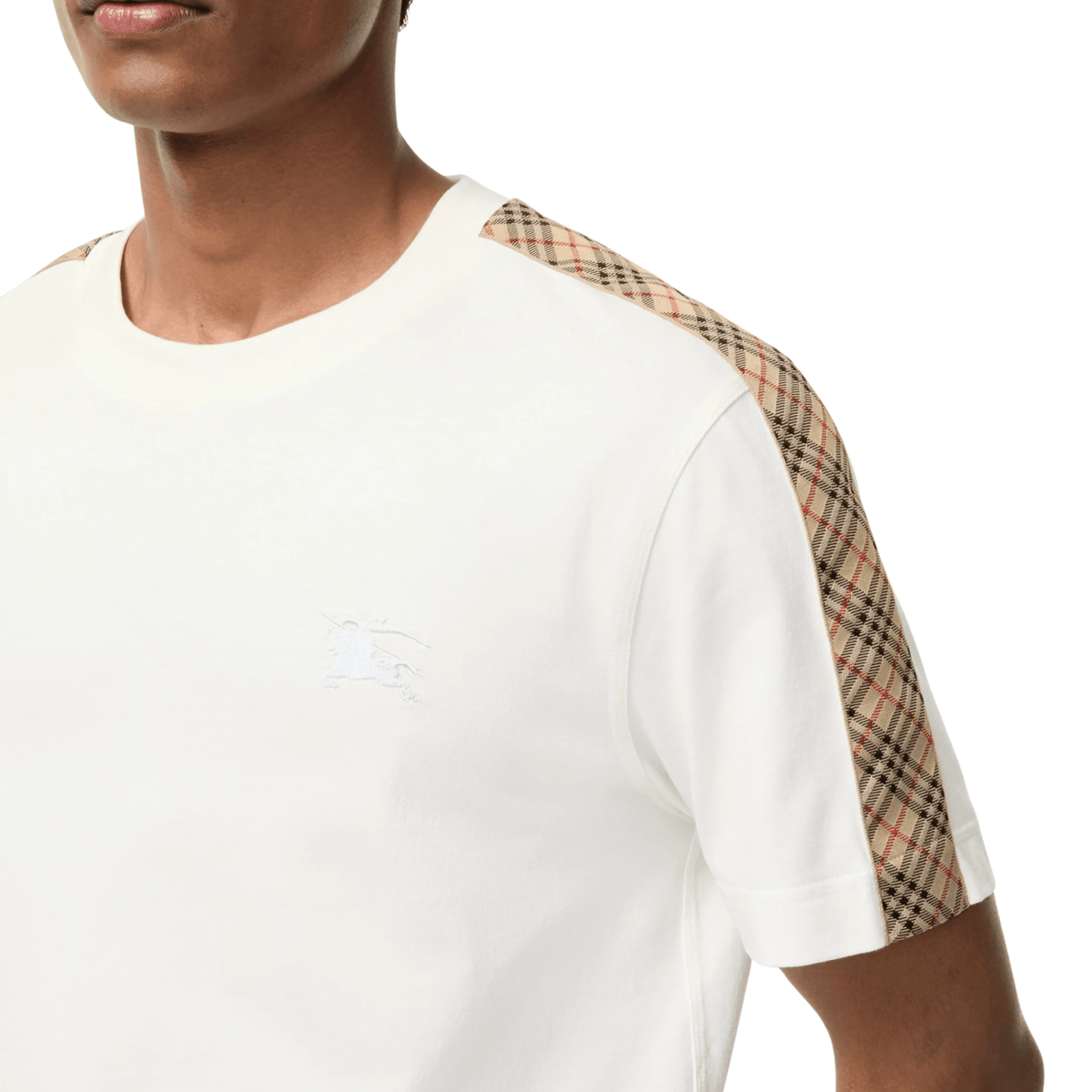 Burberry Check Trim Cotton T-shirt Chalk White - OnSize