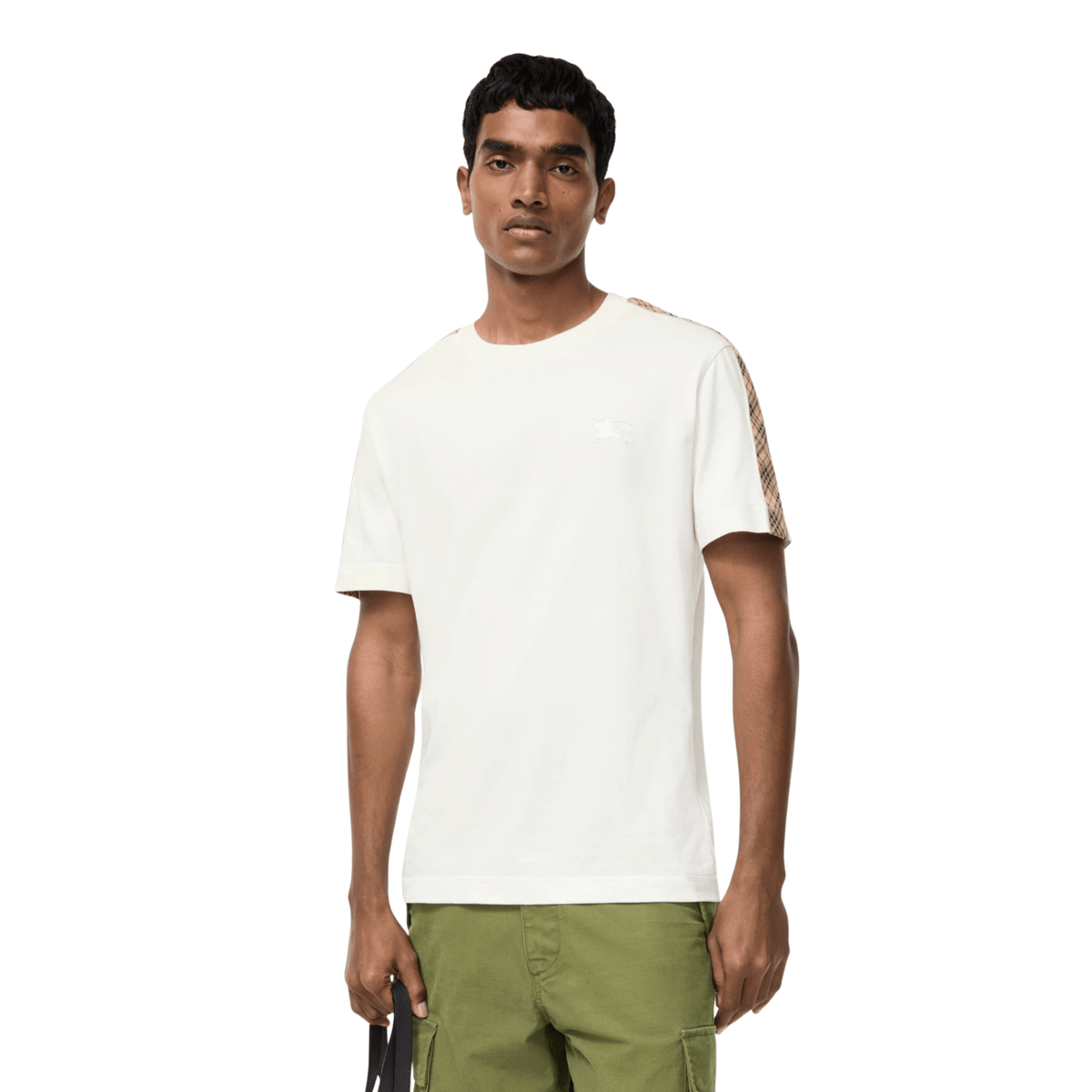 Burberry Check Trim Cotton T-shirt Chalk White - OnSize
