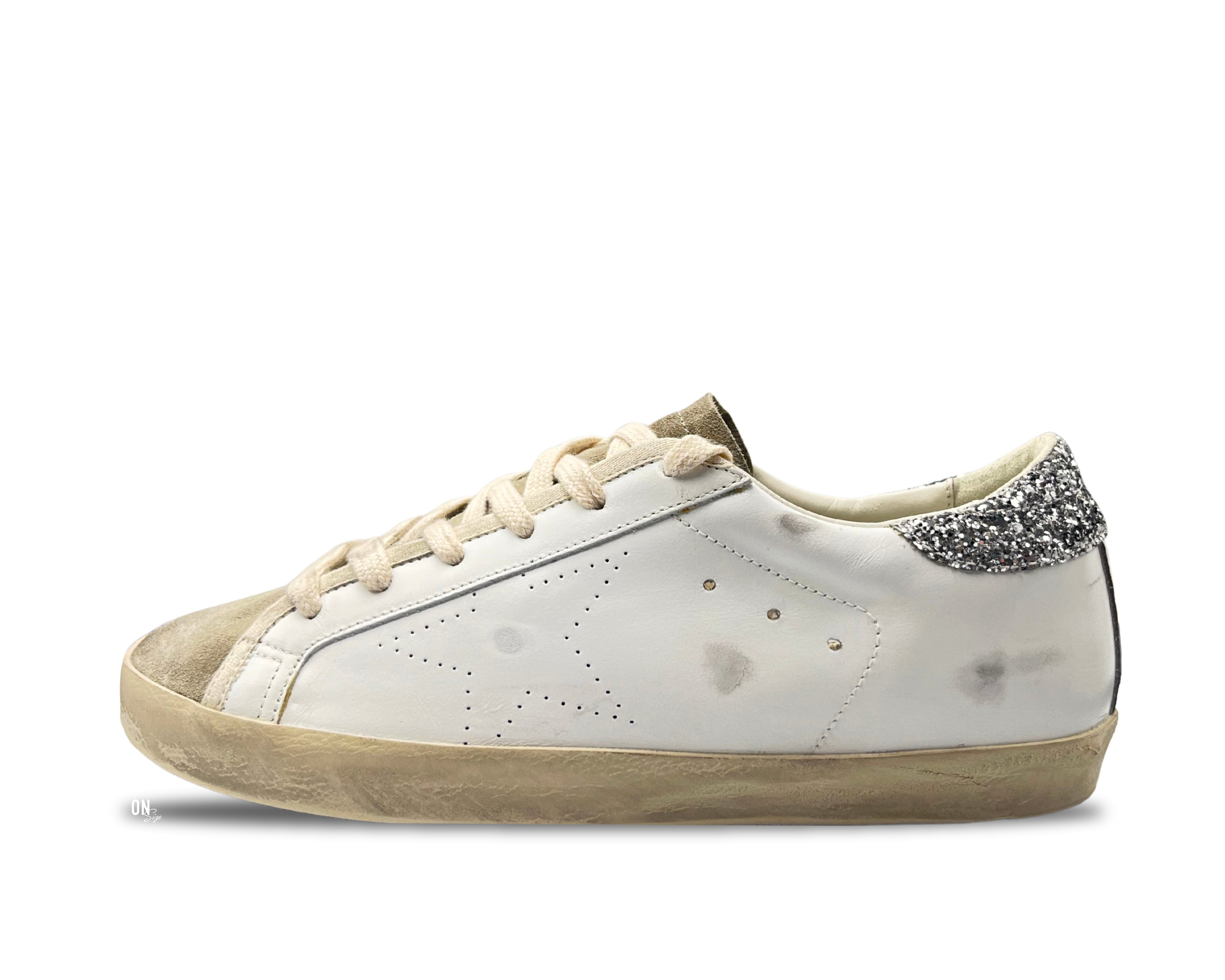 Golden Goose Super - Star Limited Edition White Taupe Silver Glitter - OnSize