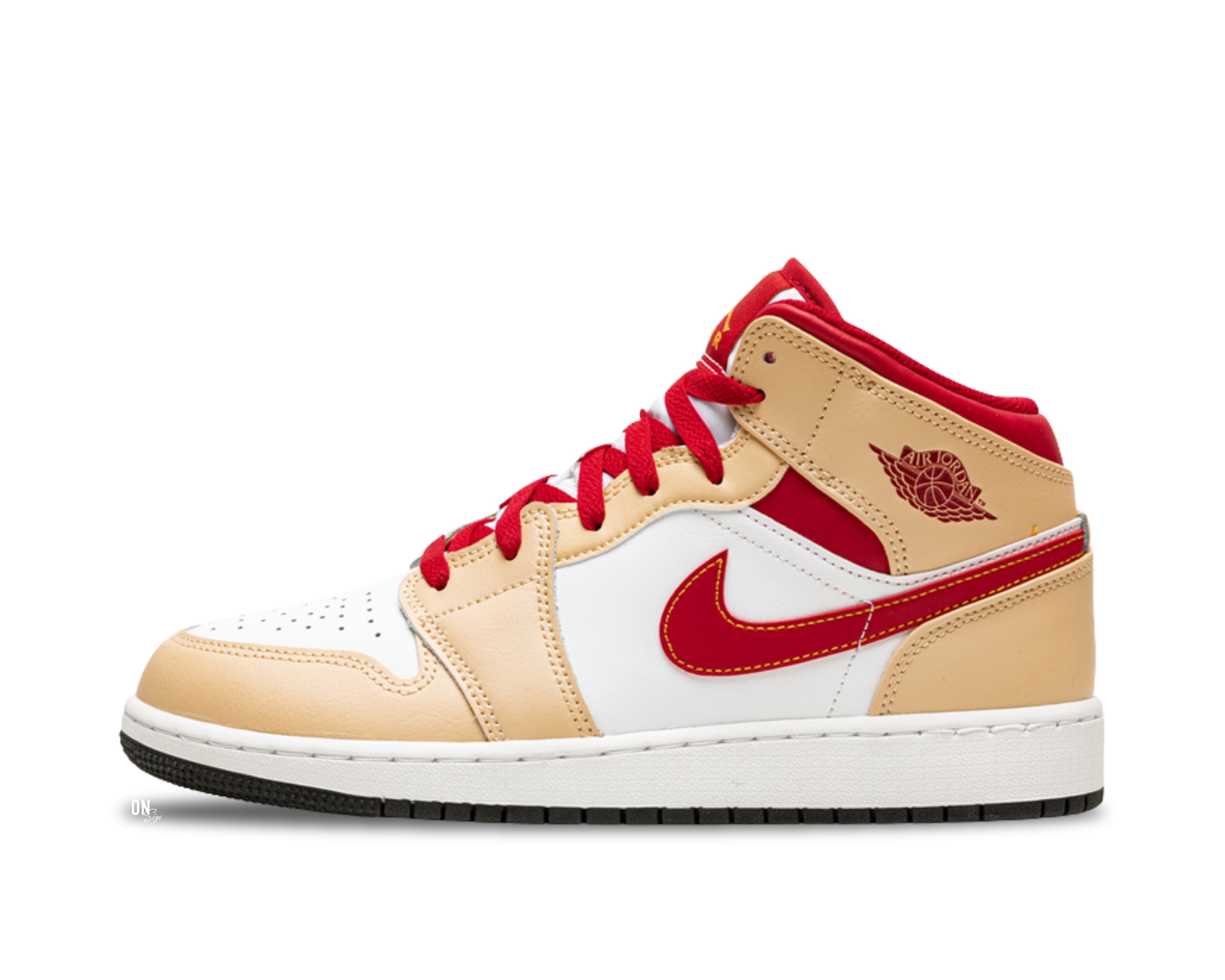 Jordan 1 Mid Light Curry Cardinal - OnSize