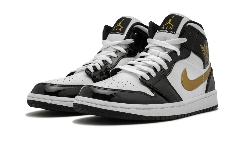 Jordan 1 Mid Patent Black White Gold - OnSize