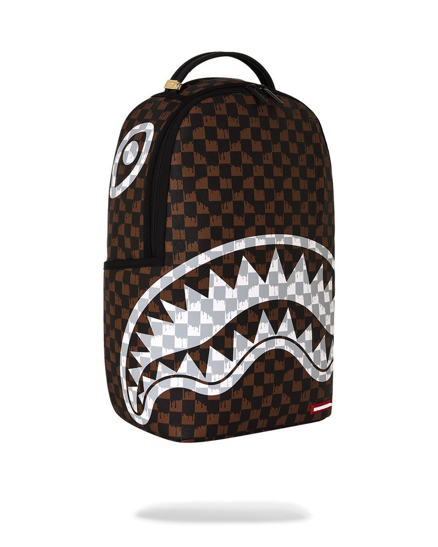 Sprayground Brown And Cream Drip Check Shark Backpack - OnSize